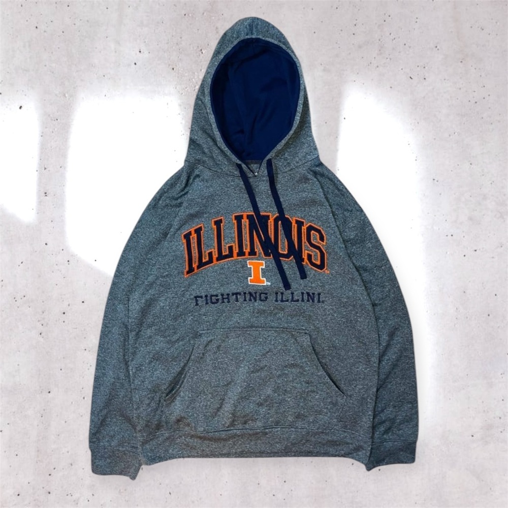 Vintage Illinois Fighting Illini Hoodie Adult Large Gray 90s Mens Sweatshirt L
